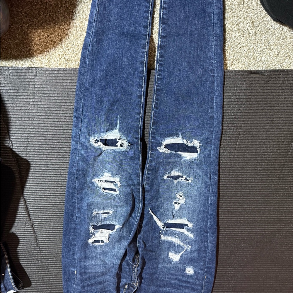 American Eagle Outfitters Dark Blue Distressed Skinny Jeans